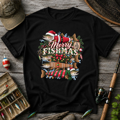Merry Fishmas Tis the Season to Fish Christmas Trout T-Shirt