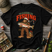 I'd Rather Be Fishing Bigfoot Holding Rainbow Trout Christmas T-Shirt