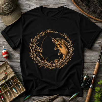 Carp Angler in Circular Water Splash Fishing Graphic T-Shirt