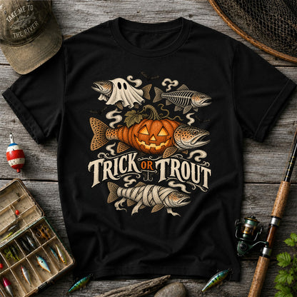 Trick or Trout Spooky Fish Halloween Graphic T-Shirt