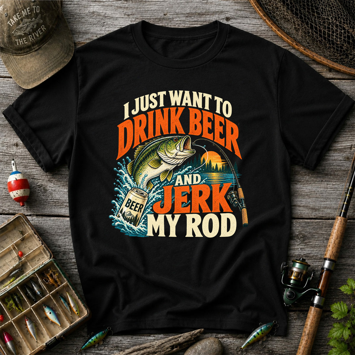 Drink Beer and Jerk My Rod Funny Bass Fishing T-Shirt