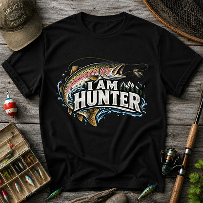 I Am Hunter Rainbow Trout Fly Fishing Mountain Graphic T-Shirt