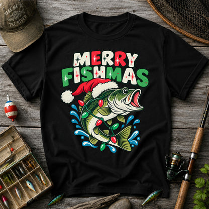 Christmas Bass Wrapped in Lights Graphic T-Shirt