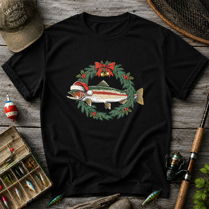 Christmas Trout Wreath Fishing Graphic T-Shirt
