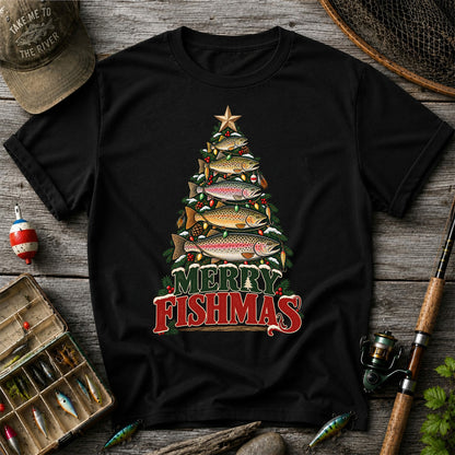 Merry Fishmas Trout Christmas Tree Fishing T-Shirt