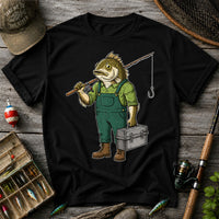 Funny Bass Fisherman Carrying Tackle Box Graphic T-Shirt