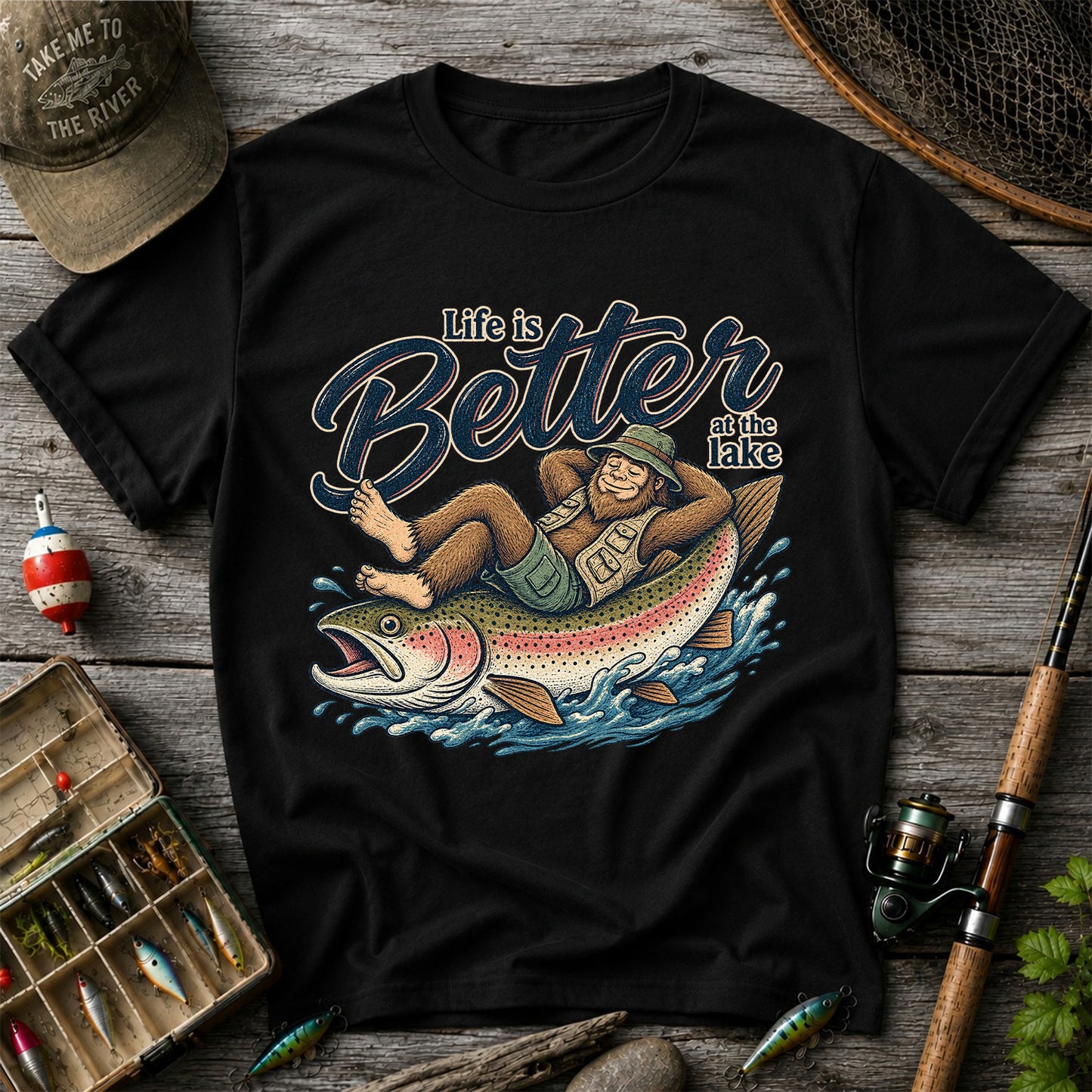 Life Is Better at the Lake Rainbow Trout Fishing Graphic T-Shirt