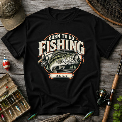 Born to Go Fishing Est. 1975 Vintage Bass Graphic T-Shirt