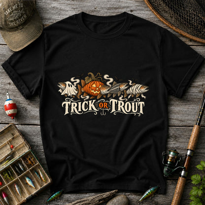 Trick or Trout Halloween Fish Lineup Fishing T-Shirt