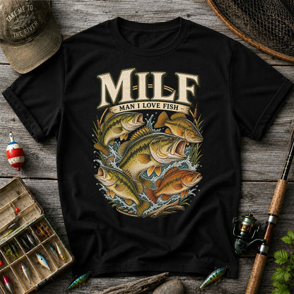 MiLF Man I Love Fish Jumping Bass Fishing Graphic T-Shirt