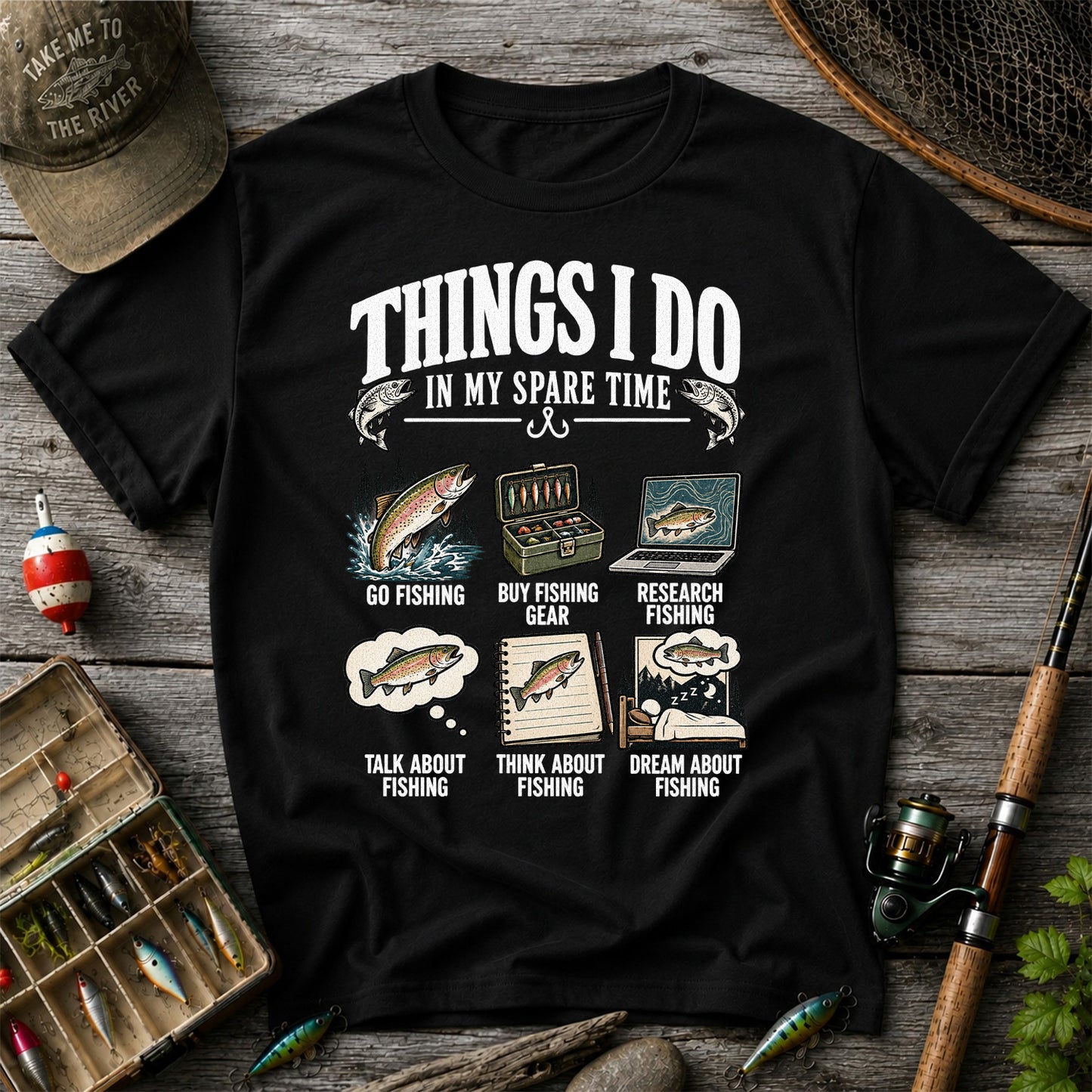 Things I Do in My Spare Time Funny Fishing Graphic T-Shirt