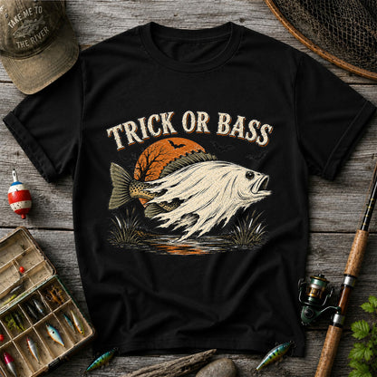 Trick or Bass Halloween Fishing T-Shirt, Vintage Trout Angler Tee