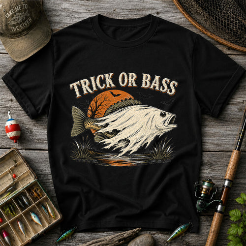 Trick or Bass Halloween Fishing T-Shirt, Vintage Trout Angler Tee