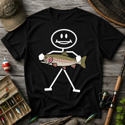 Stick Figure Holding a Rainbow Trout Fishing T-Shirt