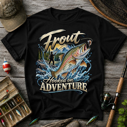 Trout Hooked on Adventure Mountain Fly Fishing T-Shirt