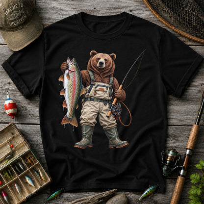 Bear Fishing with Rainbow Trout Outdoor Graphic T-Shirt