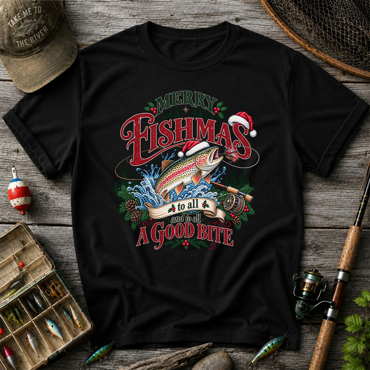 Merry Fishmas to All and to All a Good Bite Rainbow Trout T-Shirt