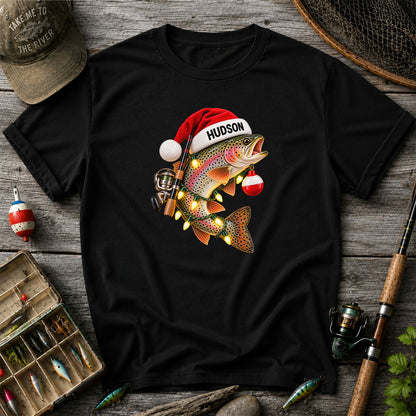 Hudson Santa Hat Rainbow Trout Christmas Fishing T-Shirt