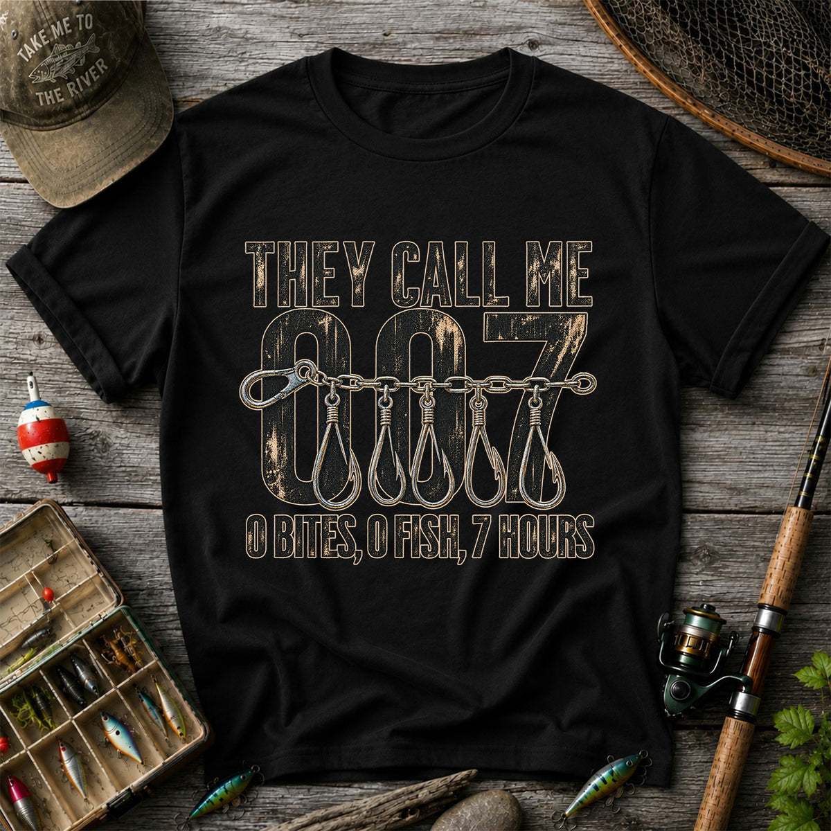Zero Bites Fishing Hook Funny Graphic T-Shirt