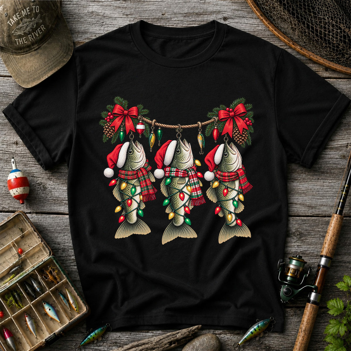 Christmas Fish Ornament Fishing Graphic T-Shirt