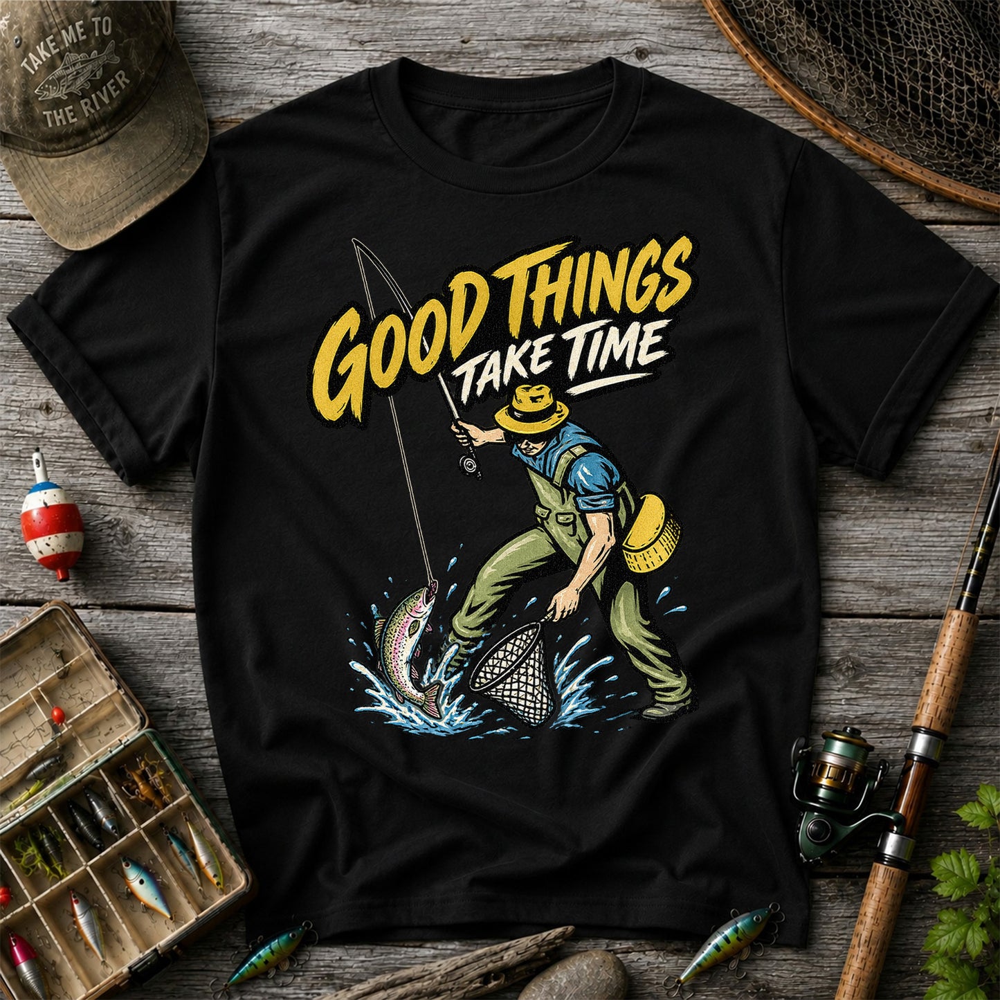 Good Things Take Time Rainbow Trout Fly Fishing Graphic T-Shirt