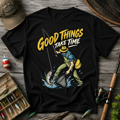 Good Things Take Time Rainbow Trout Fly Fishing Graphic T-Shirt