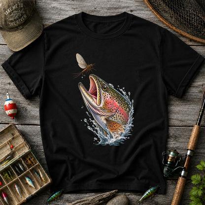 Rainbow Trout Chasing Mayfly Fishing Graphic T-Shirt
