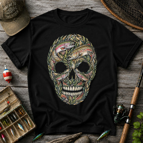 Rainbow and Brown Trout Skull Fishing Graphic T-Shirt