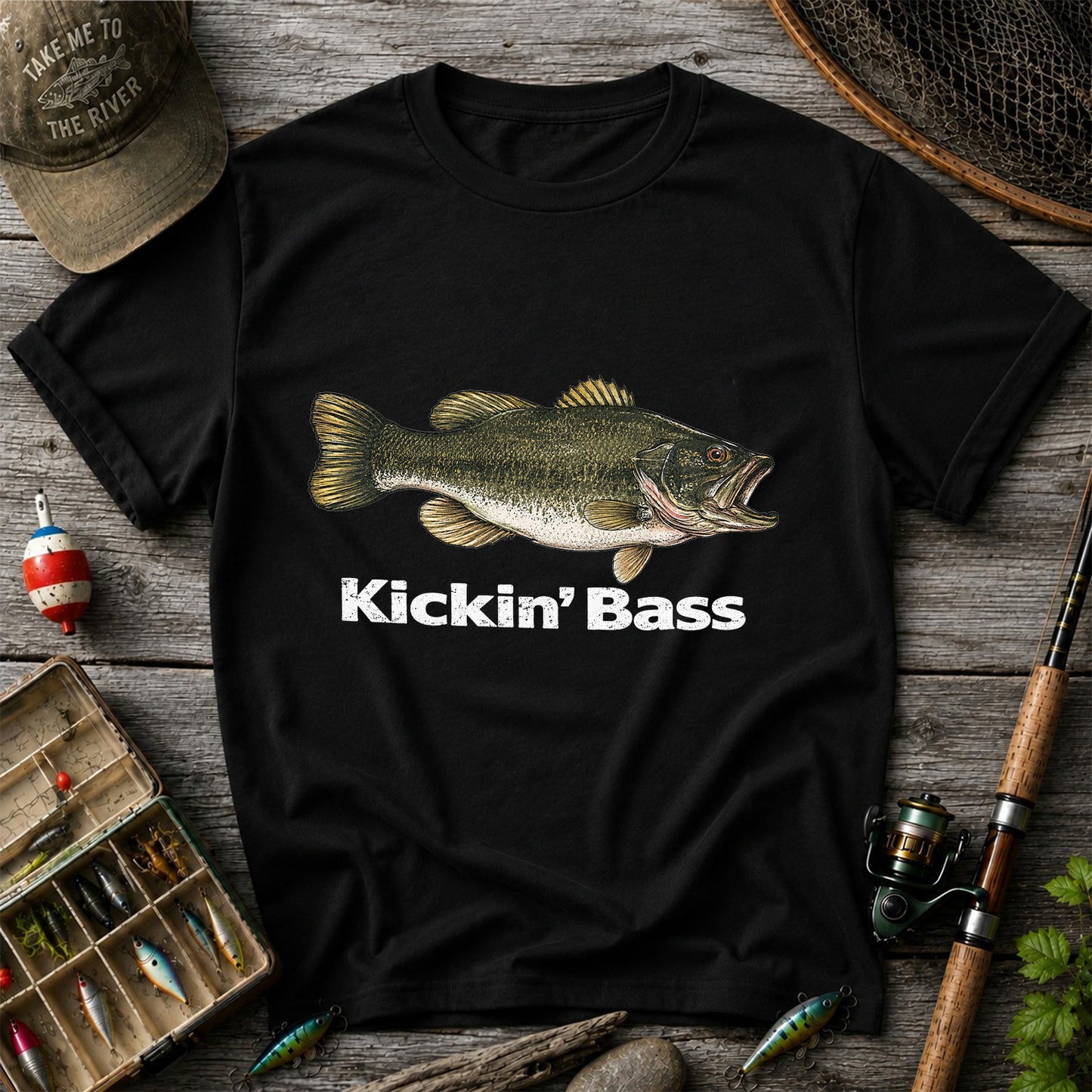 Kickin' Bass Largemouth Bass Funny Fishing Graphic T-Shirt