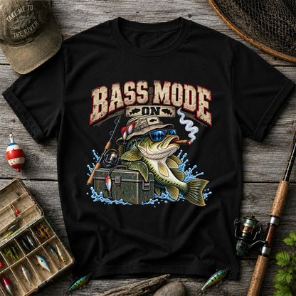 Bass Mode On Funny Bass with Cigar Fishing Graphic T-Shirt