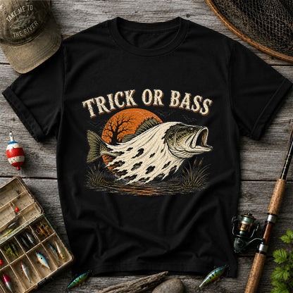 Trick or Bass Boo Halloween Fishing T-Shirt, Vintage Trout Angler Tee