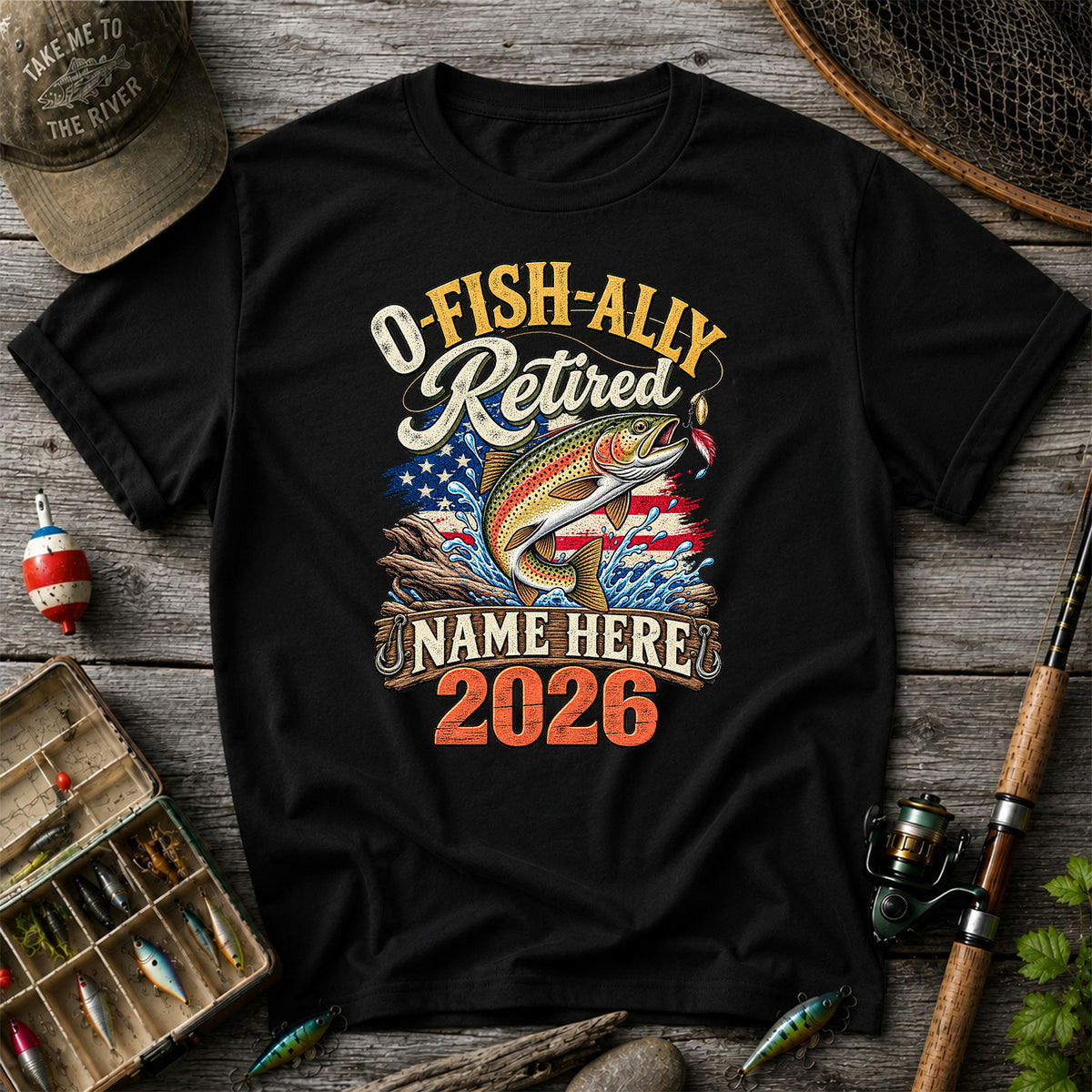 Retired Trout Fishing Patriotic Personalized Graphic T-Shirt
