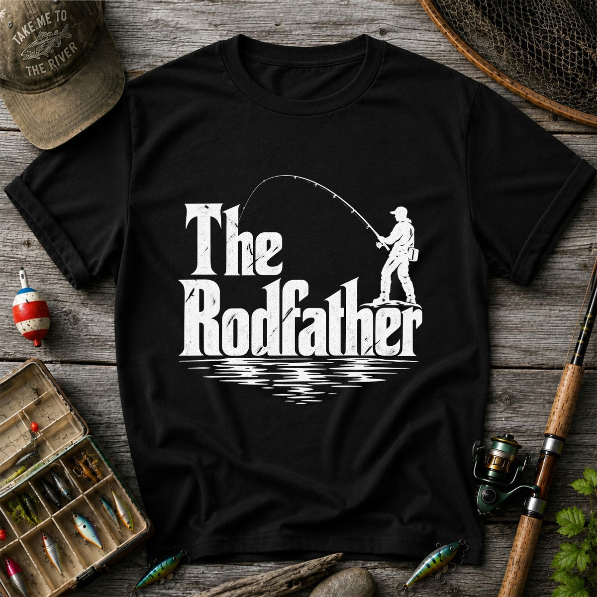 The Rodfather Funny Fishing Graphic T-Shirt