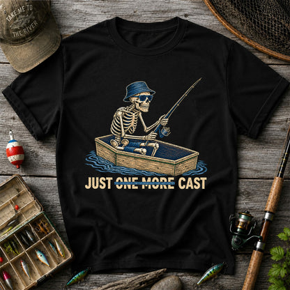 Just One More Cast Skeleton Fishing Boat Graphic T-Shirt