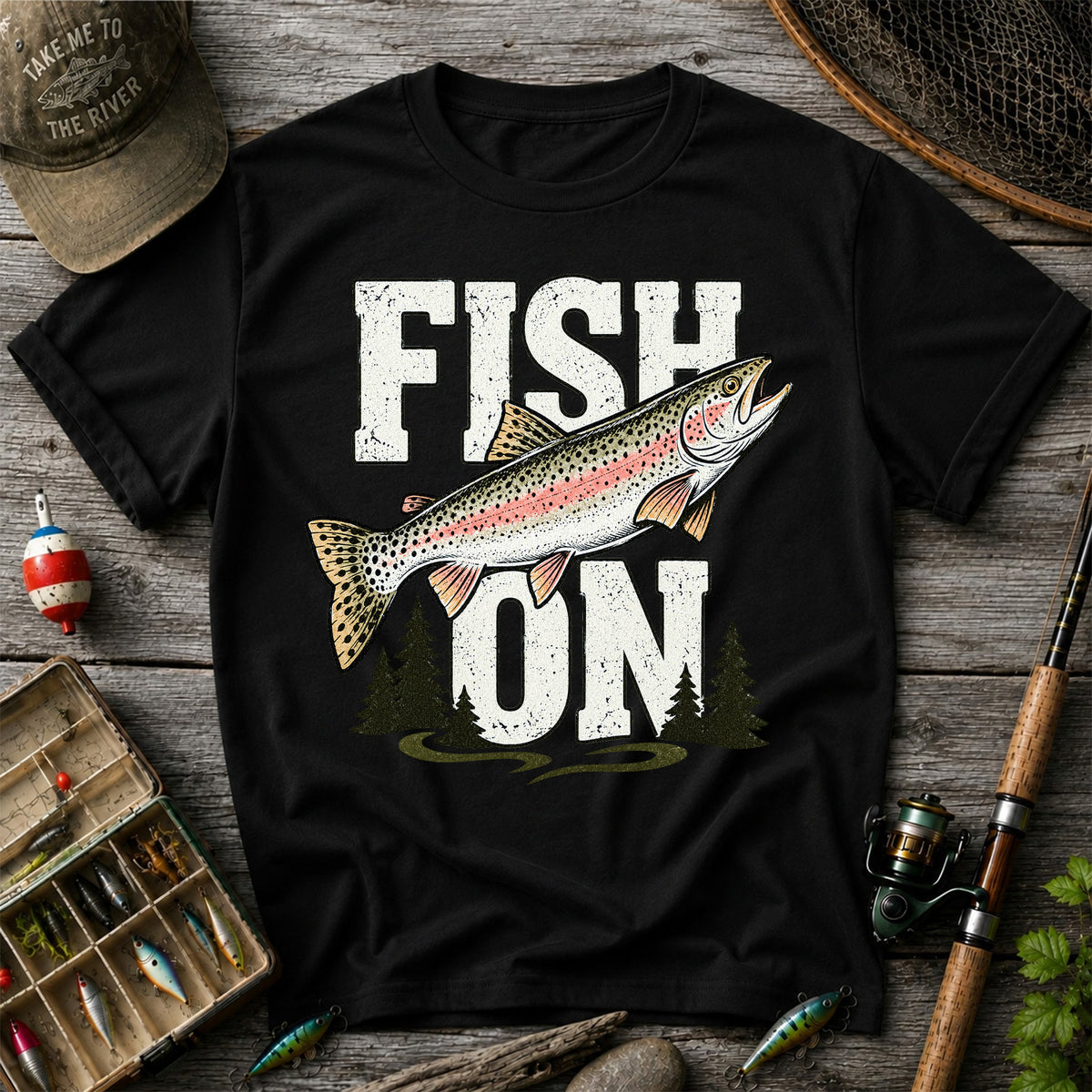 Fish On Rainbow Trout Fishing Graphic T-Shirt