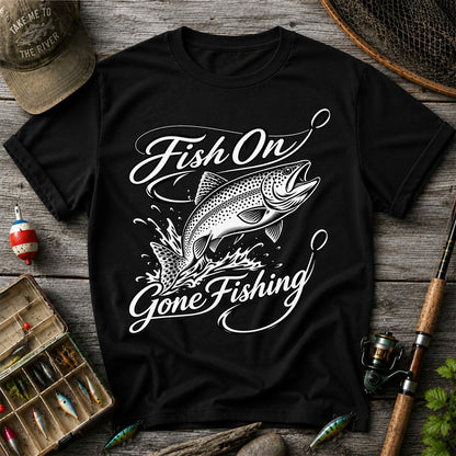 Fish On Gone Fishing Jumping Trout Graphic T-Shirt