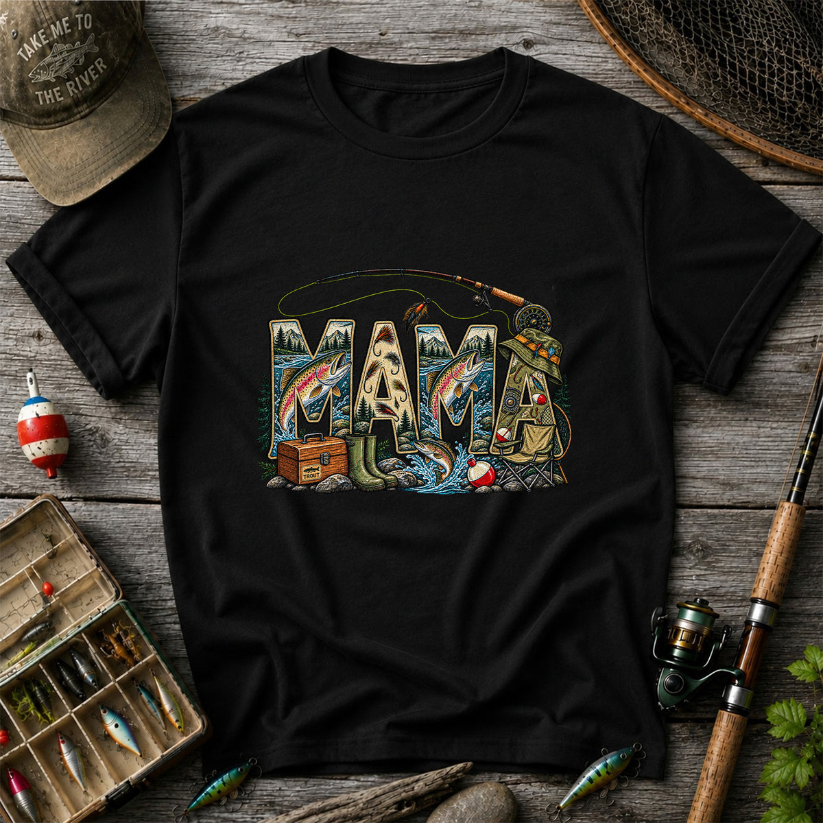 Mama Rainbow Trout Fly Fishing Vintage Graphic T-Shirt