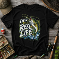 Livin' the Reel Life Jumping Bass Fishing Graphic T-Shirt