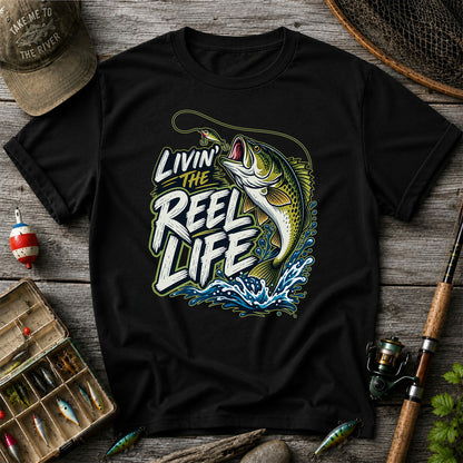 Livin' the Reel Life Jumping Bass Fishing Graphic T-Shirt