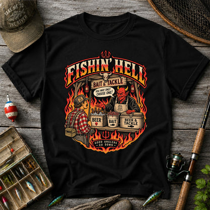 Fishin' Hell Devil Bait and Tackle Funny Fishing T-Shirt