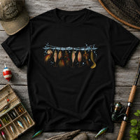 Vintage Fishing Lures Hanging from a Waterline Graphic T-Shirt