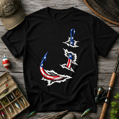 Patriotic American Flag Fishing Hooks Graphic T-Shirt
