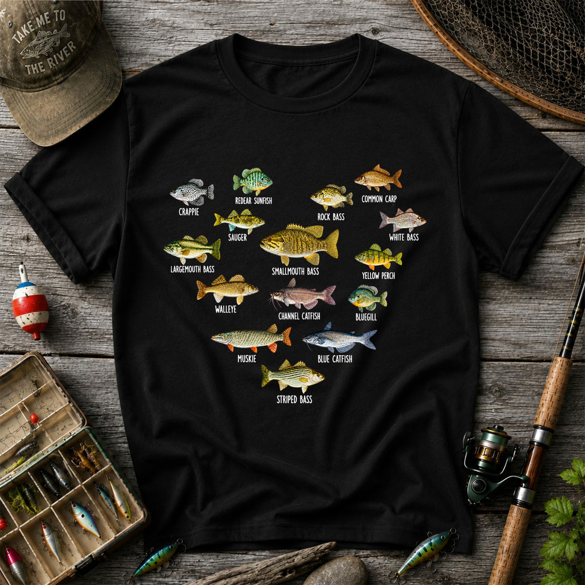 Freshwater Fish Species Chart Fishing Graphic T-Shirt