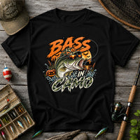 Bass in Camo Halloween Pumpkin Bass Fishing Graphic T-Shirt