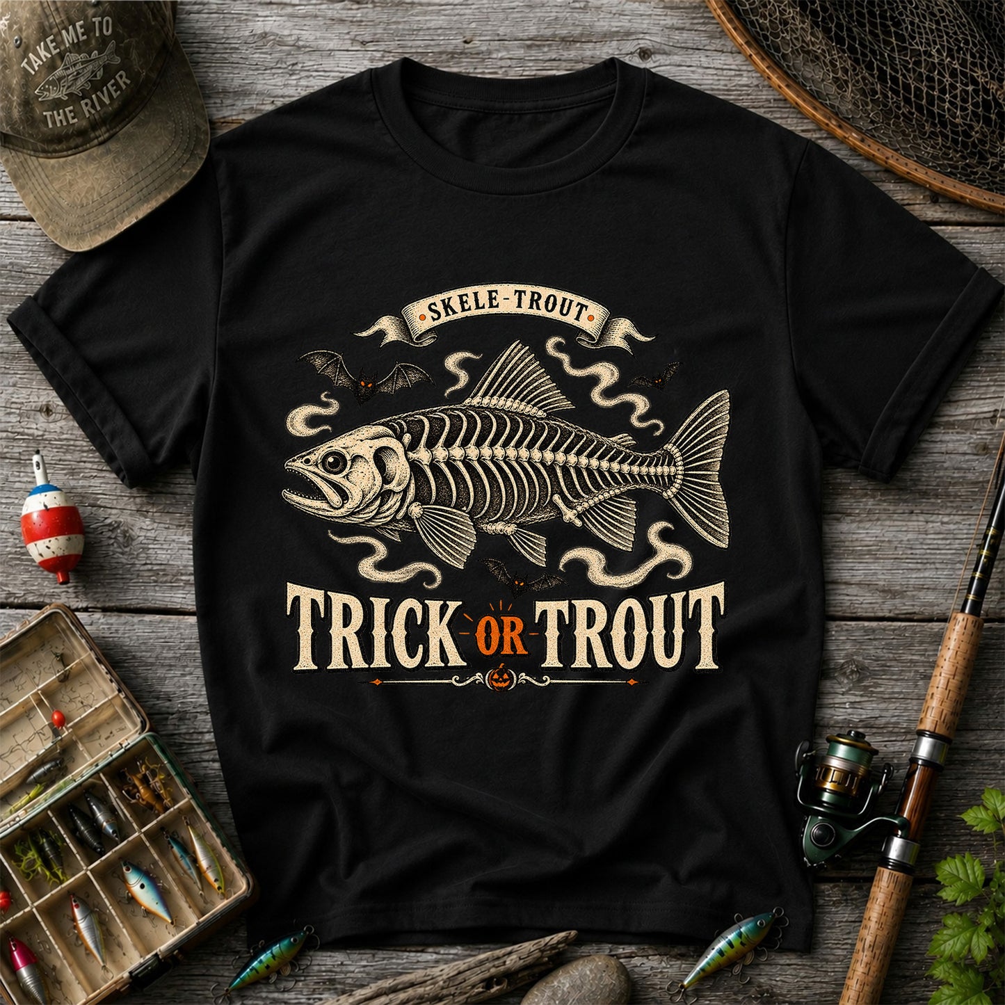 Skele-Trout Trick or Trout Halloween Fishing T-Shirt