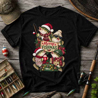 Merry Fishmas Bass Christmas Fishing Graphic T-Shirt