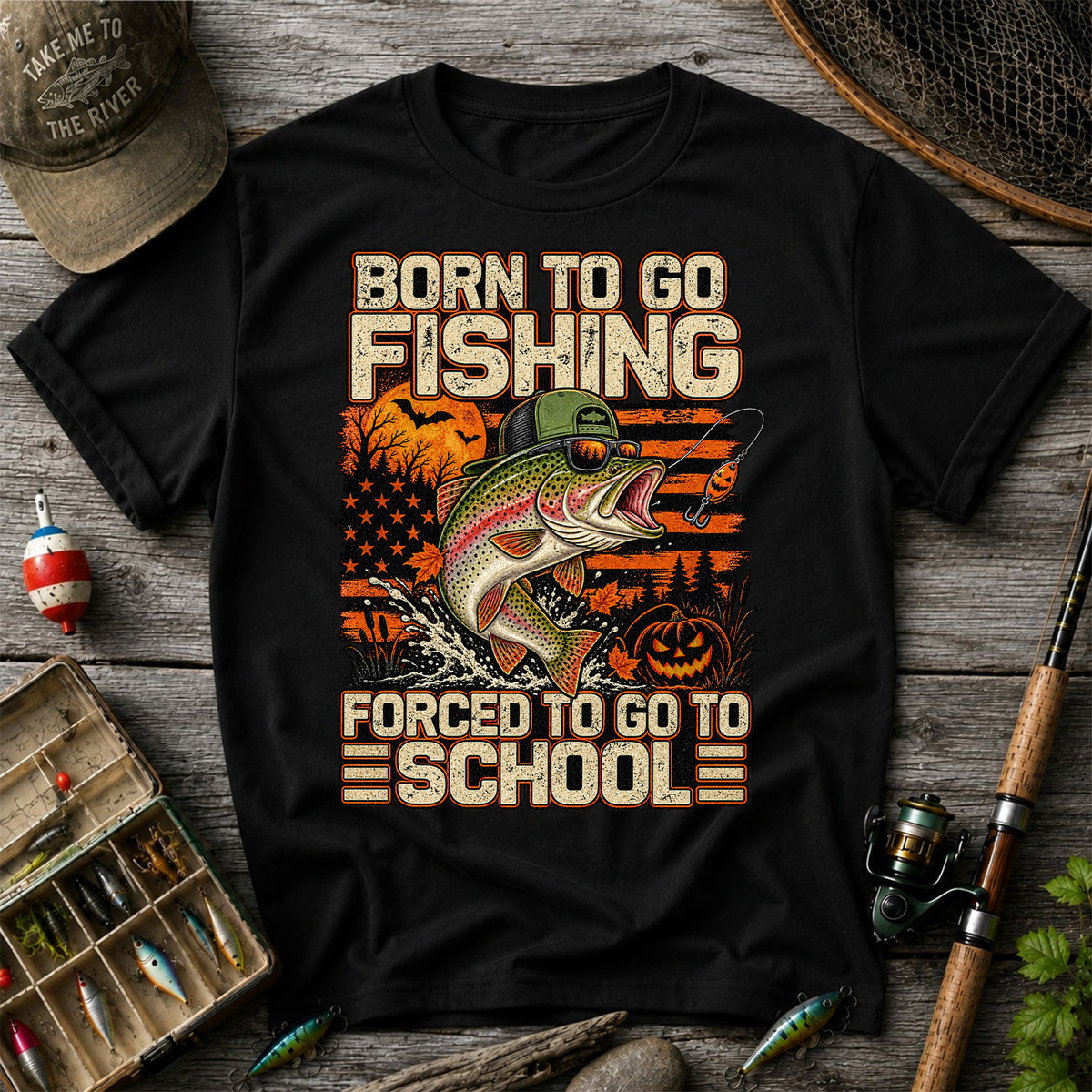 Born to Go Fishing Forced to Go to School Halloween Rainbow Trout T-Shirt