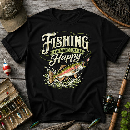 Fishing Makes Me Happy Rainbow Trout Vintage Graphic T-Shirt