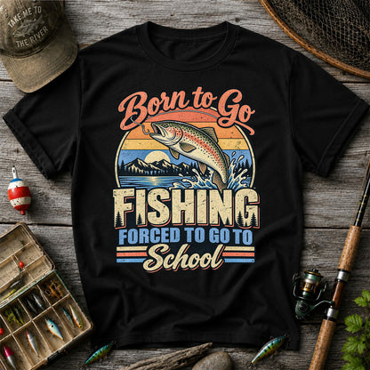 Born to Go Fishing Forced to Go to School Retro Rainbow Trout T-Shirt
