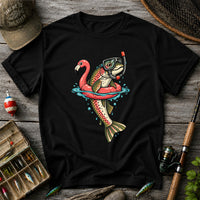 Rainbow Trout Snorkeling in a Flamingo Float Fishing Graphic T-Shirt